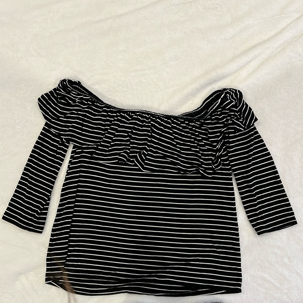 Brand new off the shoulder American Eagle shirt. Black and white striped